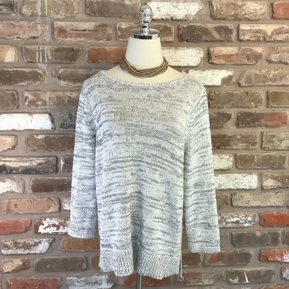 ANN TAYLOR LOFT Women’s White & Black Marled Boat Neck Pullover Sweater XL - Picture 2 of 6